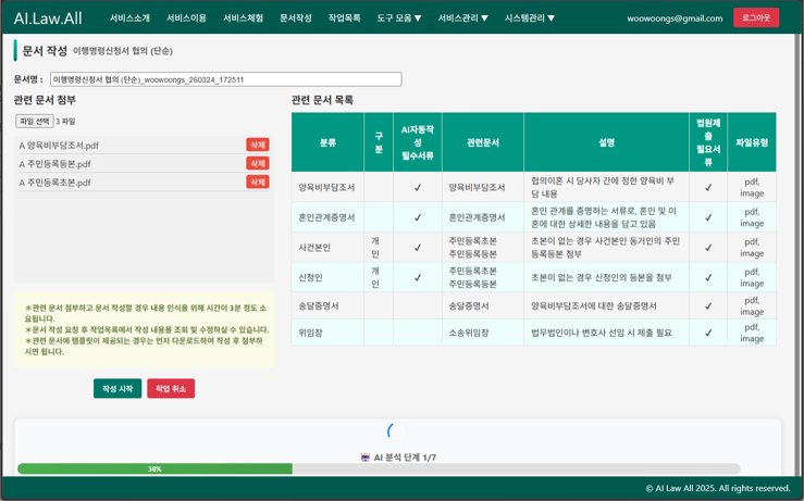 관련 문서 첨부 및 작성 시작 화면